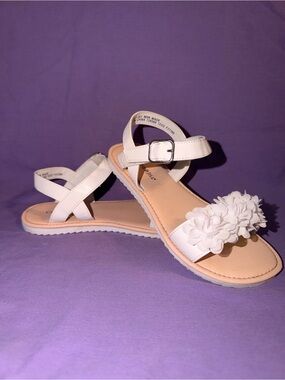 Christie & Jill Ava White Floral Ankle Strap Flat Sandals Girls Size 2 Like New